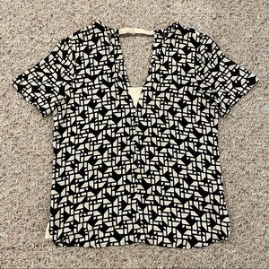 Black and Cream Printed Zara V-Neck Blouse Small